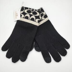 Coach Women’s Gloves w/ Logo SIG KNIT TECH Gloves F86026 Black Pale Gray NWT
